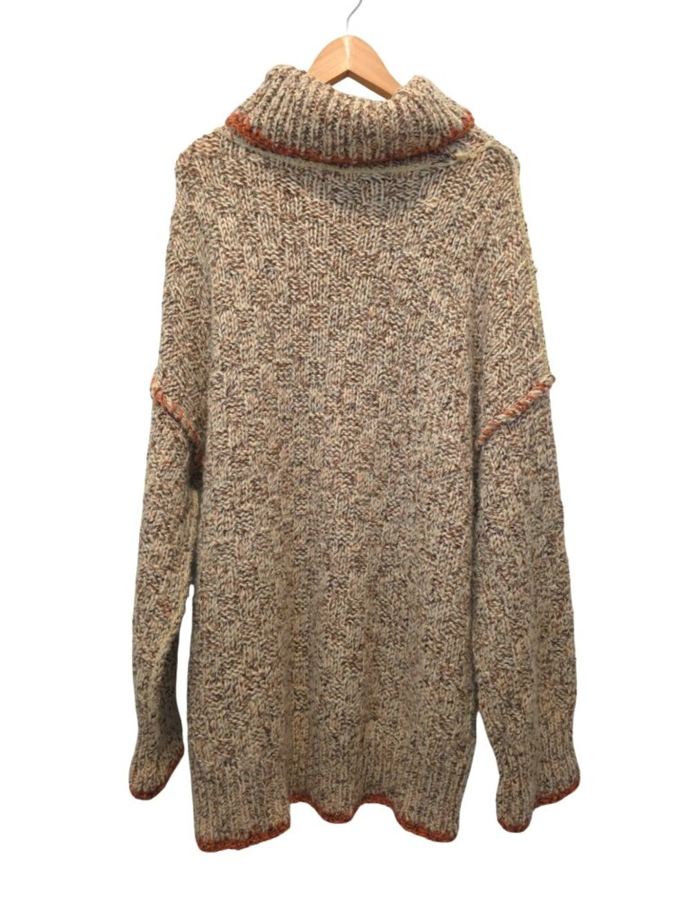 Free People ECHO Chunky Knit Turtleneck Pullover Wool Blend Cream Sweater Sz L - Picture 2 of 9